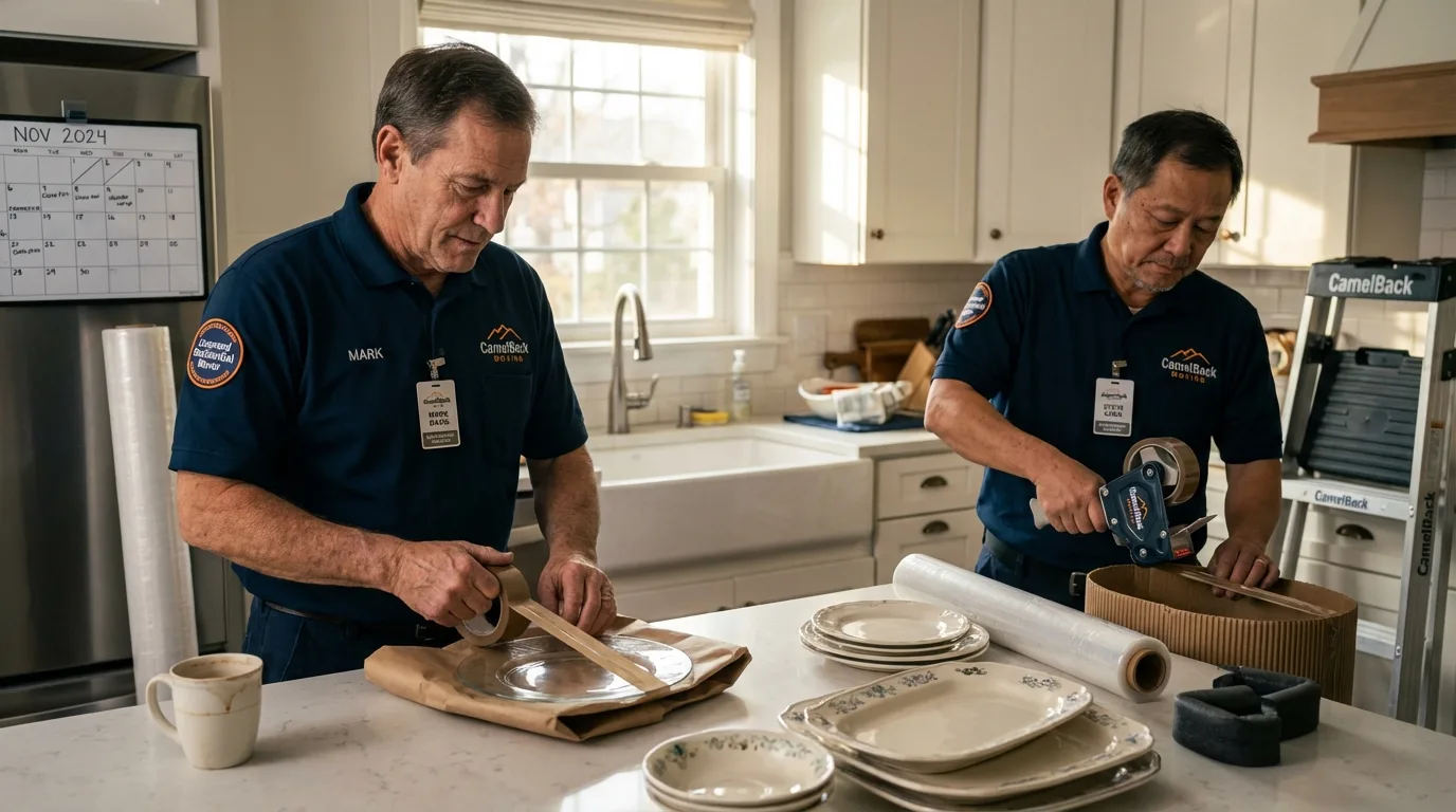 Professional crew packing kitchen dishware in Patterson, CA